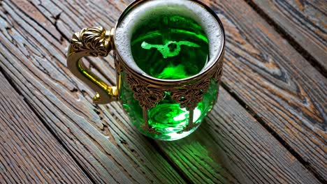 green beer in a decorative mug