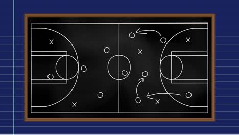 animation of football game strategy plan against blue lined paper background