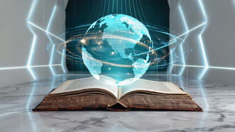 Digital Globe Emerging from an Open Book Representing Global Knowledge