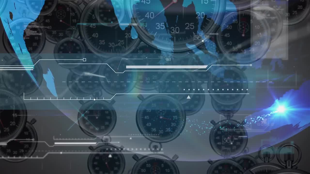 움직이는 시계와 지구를 통해 데이터 처리의 애니메이션