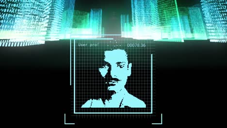animación de las fotos de los usuarios que cambian sobre la ciudad del metaverso