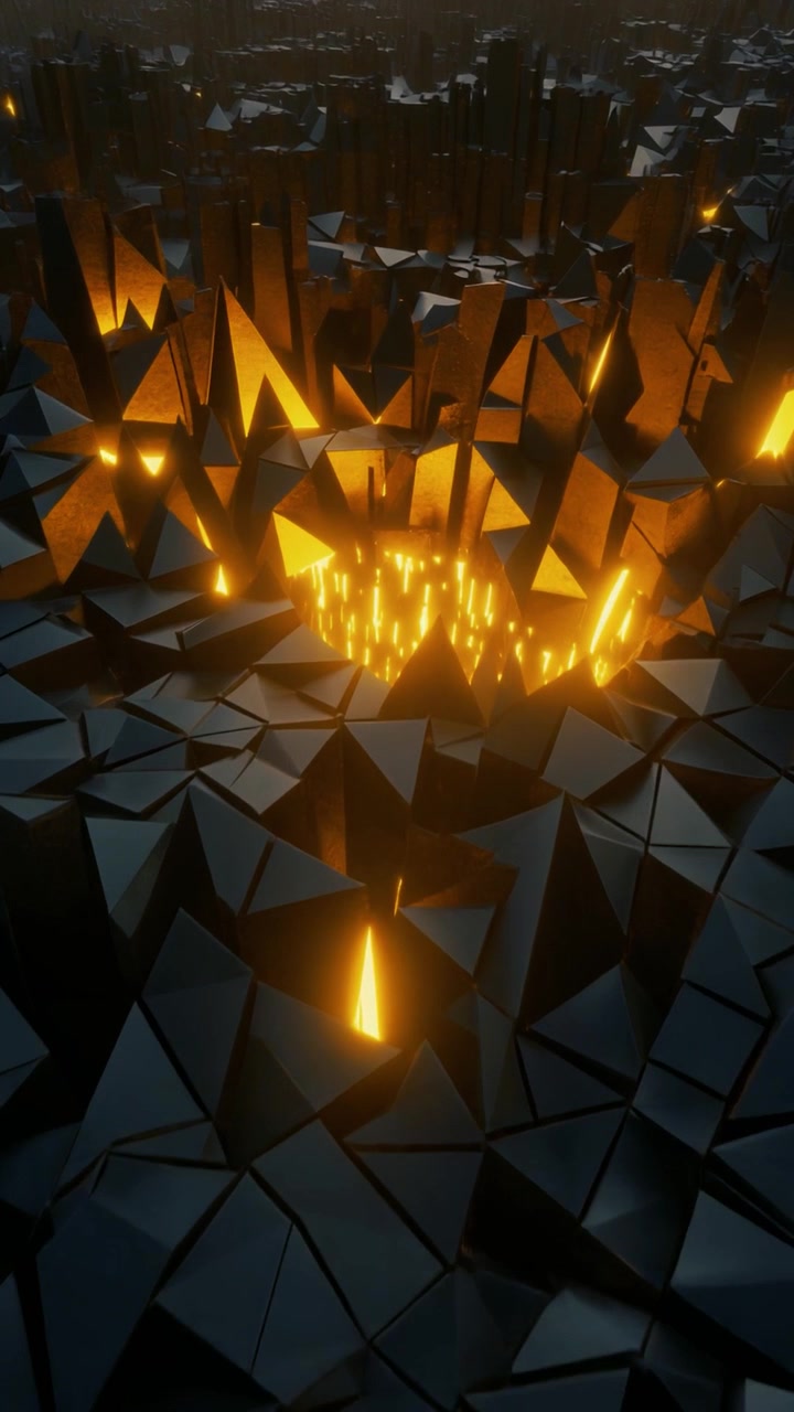 Abstract 3D Geometric Landscape with Glowing Orange Light