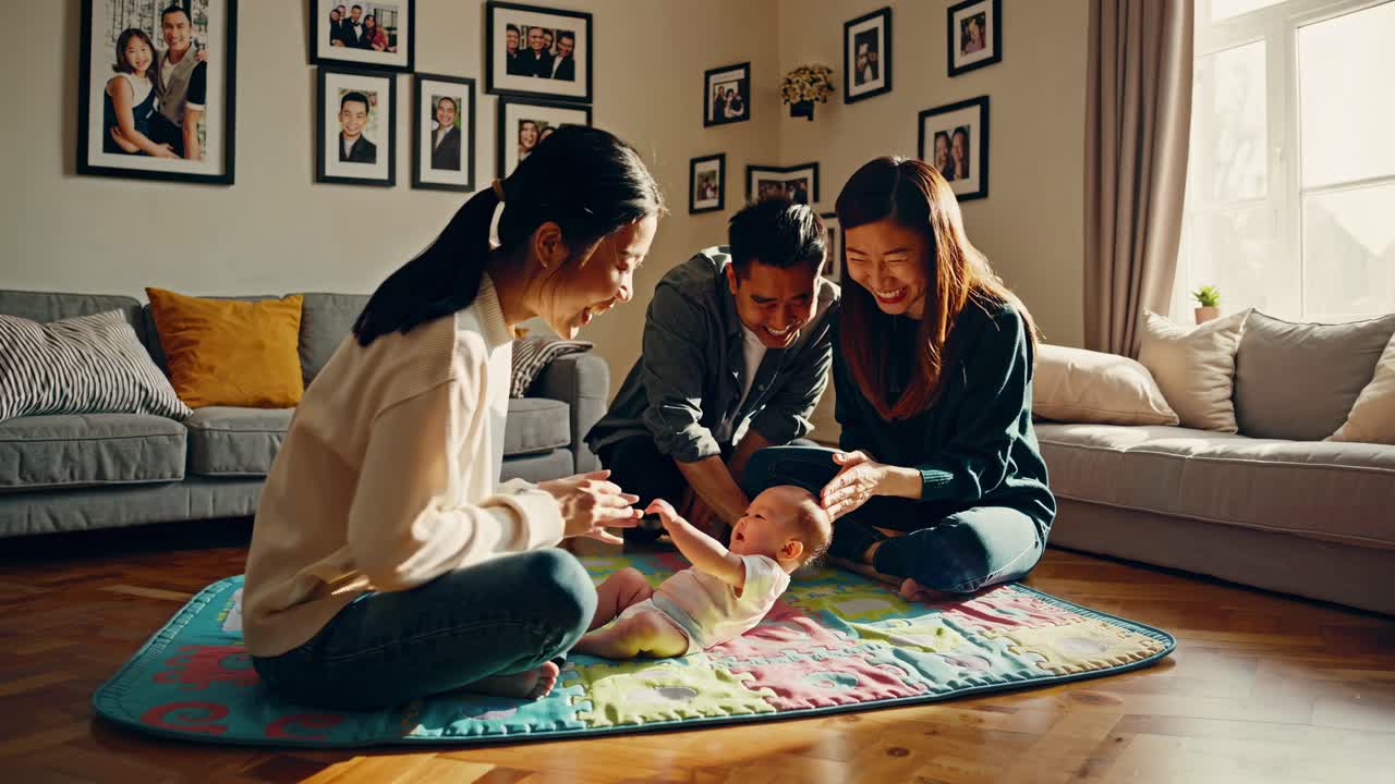 새로 태어난 아기와 함께 행복한 가족