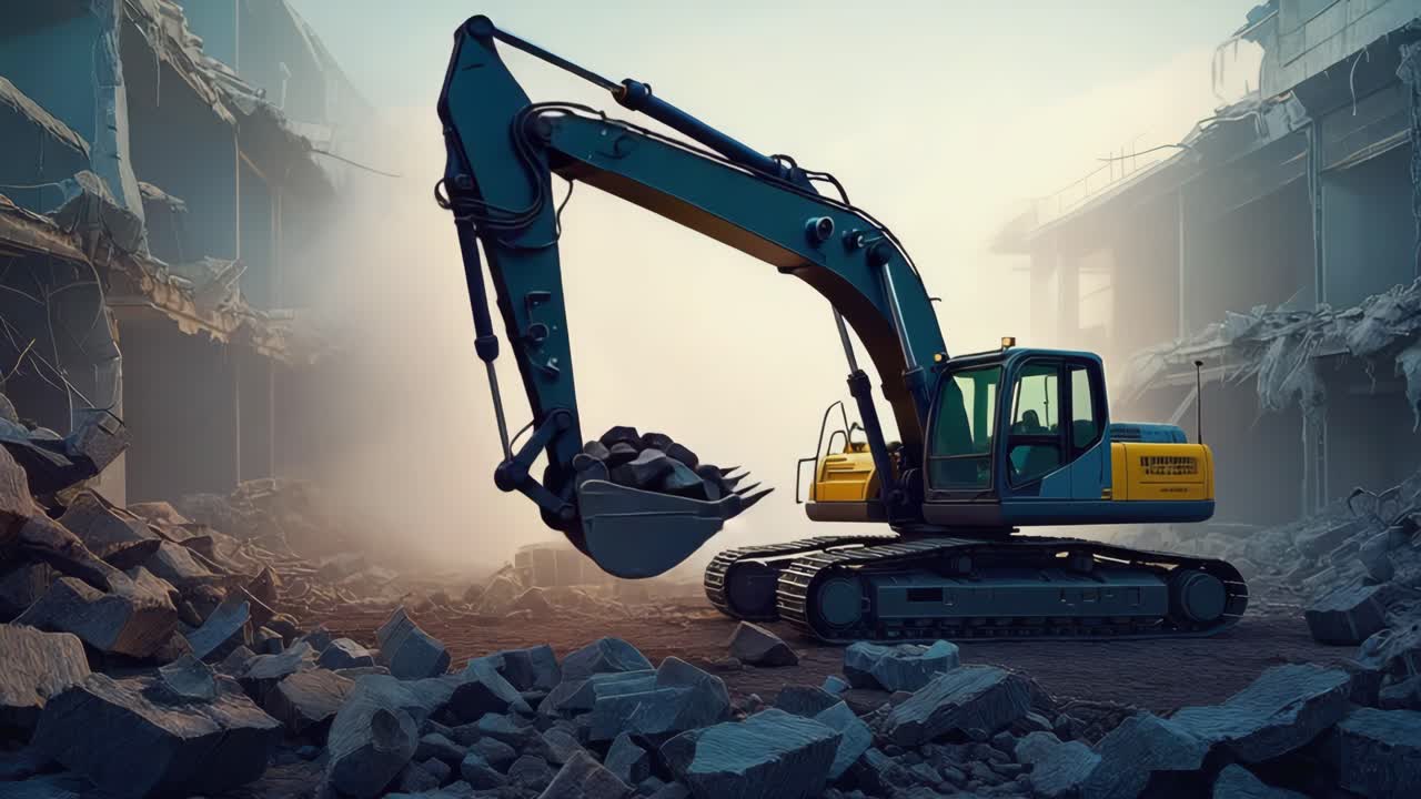 Excavator at a demolition site