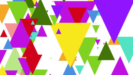 animación de triángulos de colores vivos que cubren un fondo blanco