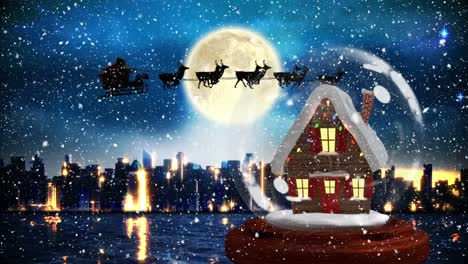 christmas animation of illuminated hut against cityscape 4k