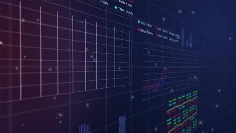 animation of multiple graphs with changing numbers and trading boards over black background