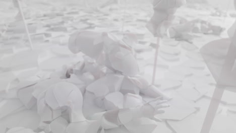 white, crushed android body parts on a foggy junkyard