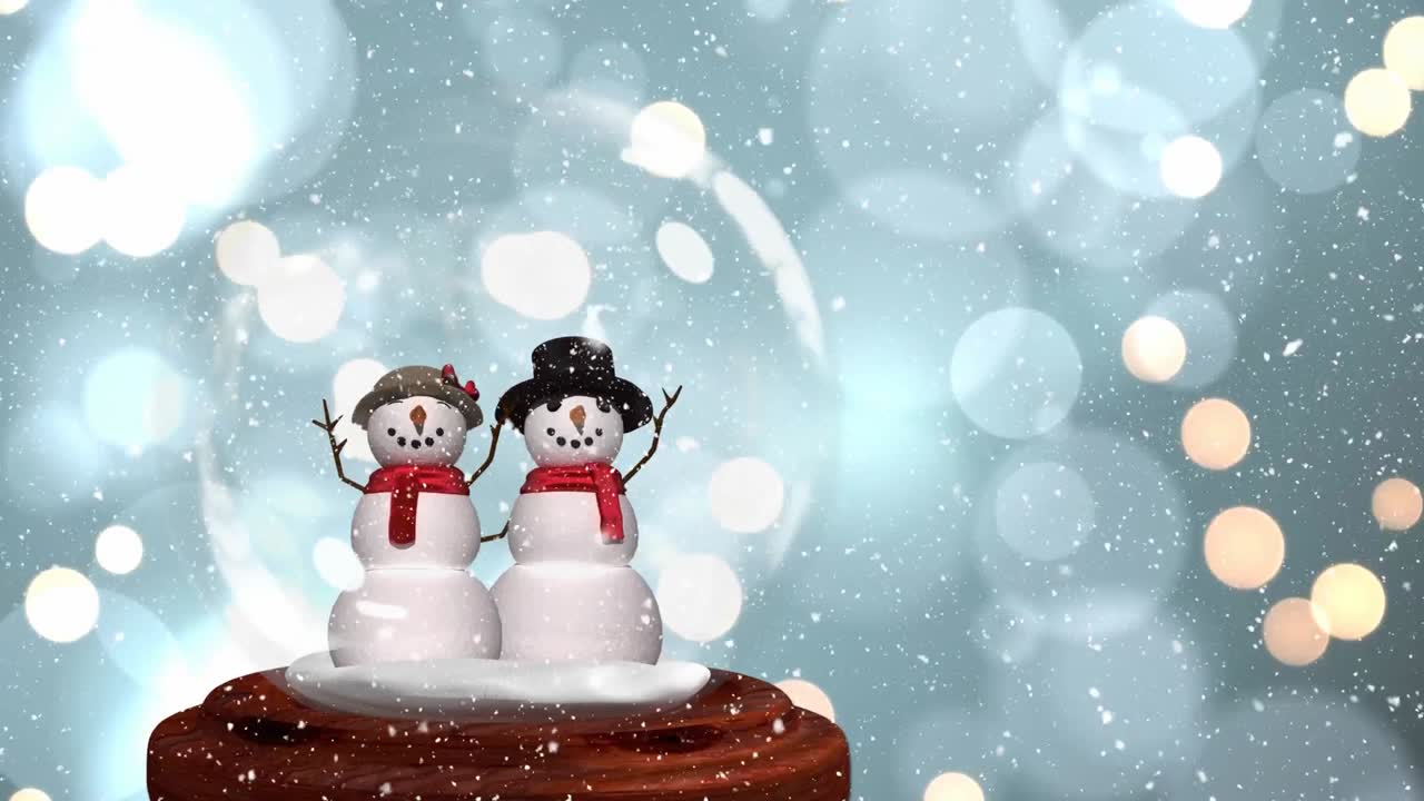linda animación navideña de una pareja de muñecos de nieve en un globo de nieve 4k