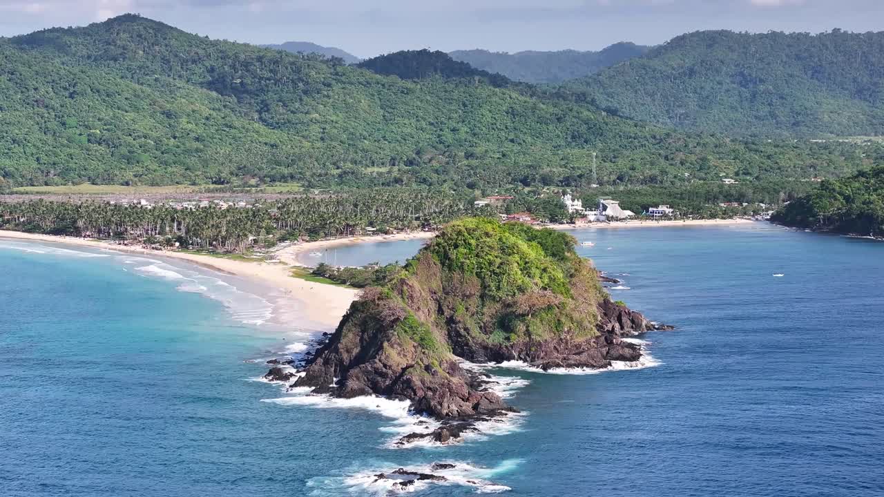 Beautiful tropical scenery of Nacpan Beach in Palawan Island, Philippines. Aerial drone