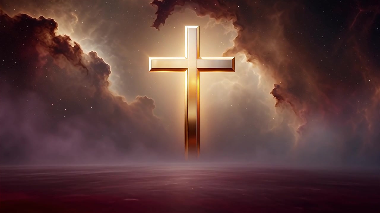 Croce Cristiana Luce Celestiale Sfondo per il Culto.