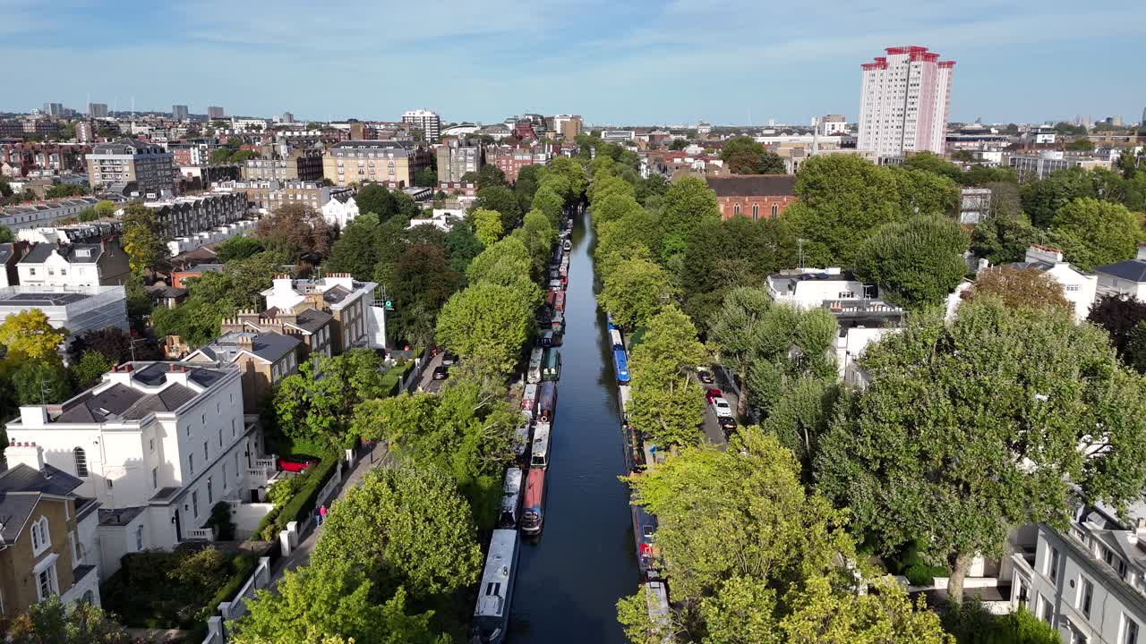 Regents canal Little Venice London UK drone,aerial