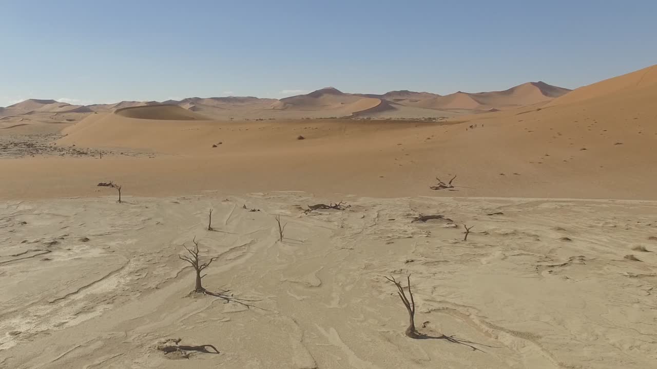 Dunes and dry land from the sky at Deadvlei in Namib Desert, Namibia