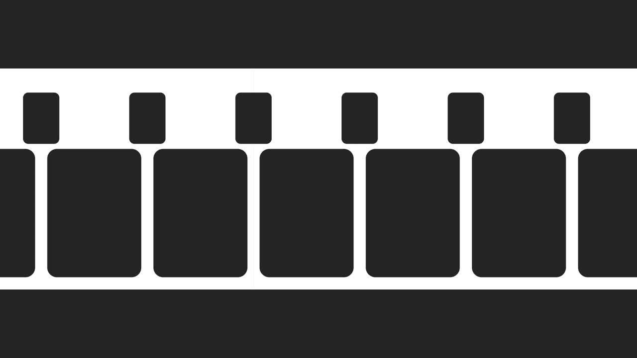 8mm Film Strip Moveing on Black Background. Seamless Loopable Video Footage on dark screen. Abstract Film Strip design template.