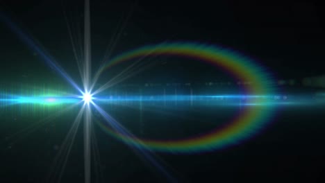 Animation-of-white-light-with-beam-and-curved-prismatic-lens-flare-on-black-background