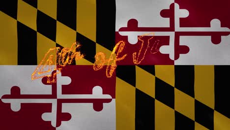 maryland flag background for 4th of july fire lettering, loop