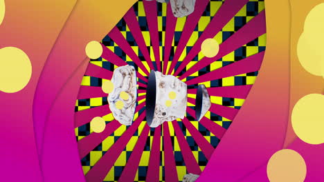animación de una escultura antigua de cabeza cortada sobre un fondo abstracto.