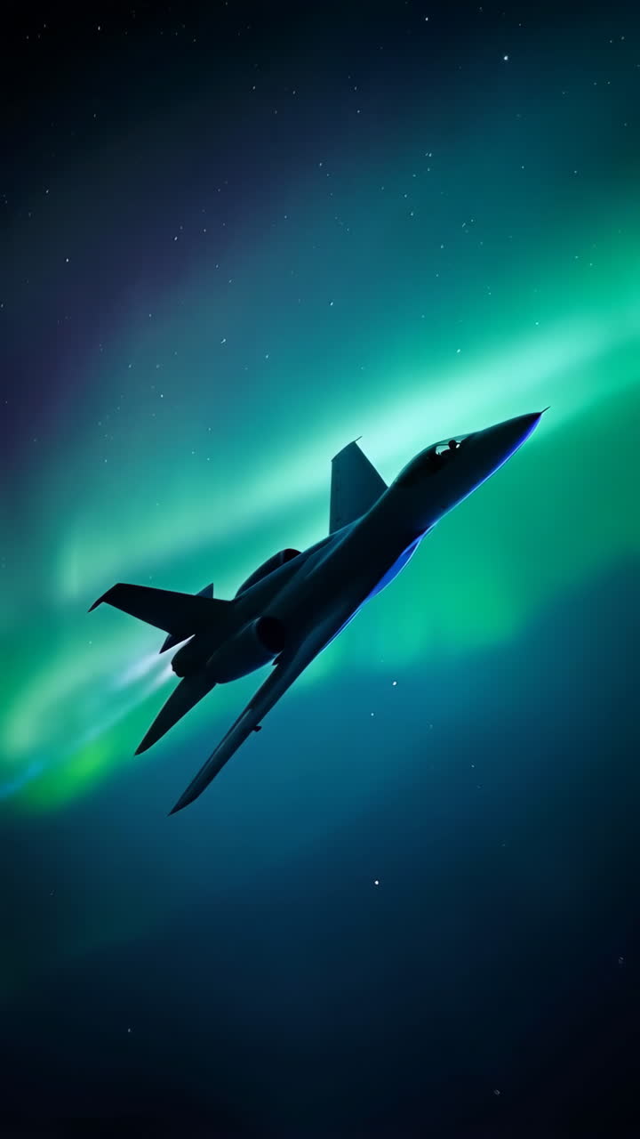 Fighter Jet Flying Through Aurora Borealis