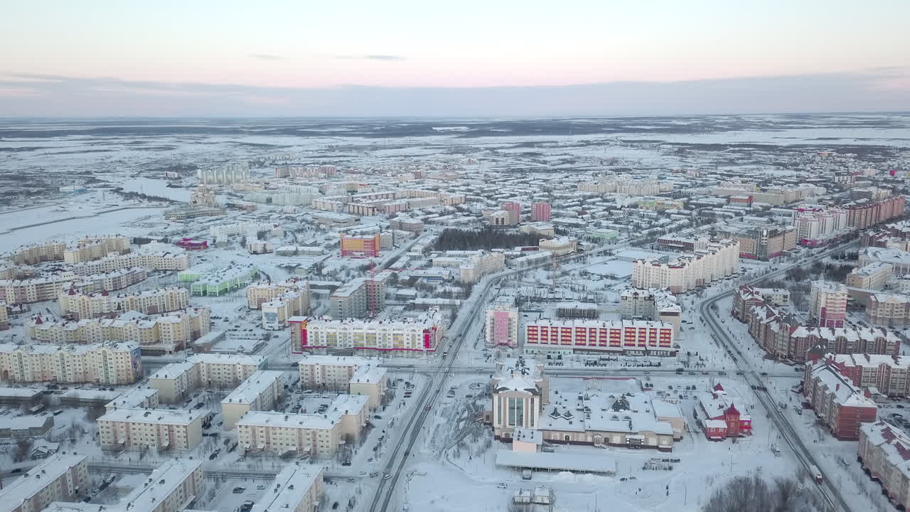 겨울 에 눈 인 도시 의 공중 풍경