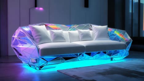sofá de cristal futurista con luces led