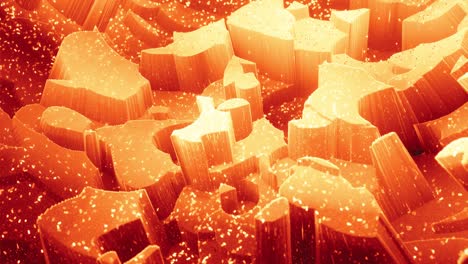 hermosa superficie 3d abstracta con chispas de brillo, ondas 3d abstractas se ejecutan en la superficie en bucle. gradiente naranja rojo, material mate suave con brillo interno ligero. animación 4k suavemente