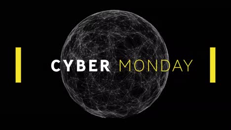 Cyber-monday-text-banner-against-globe-of-network-of-connections-on-black-background