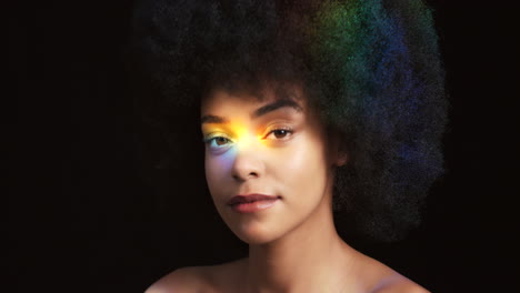 rainbow light on black woman model with beauty