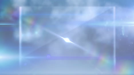 animation of glowing spot with lens flare over screen on blue clouds in background