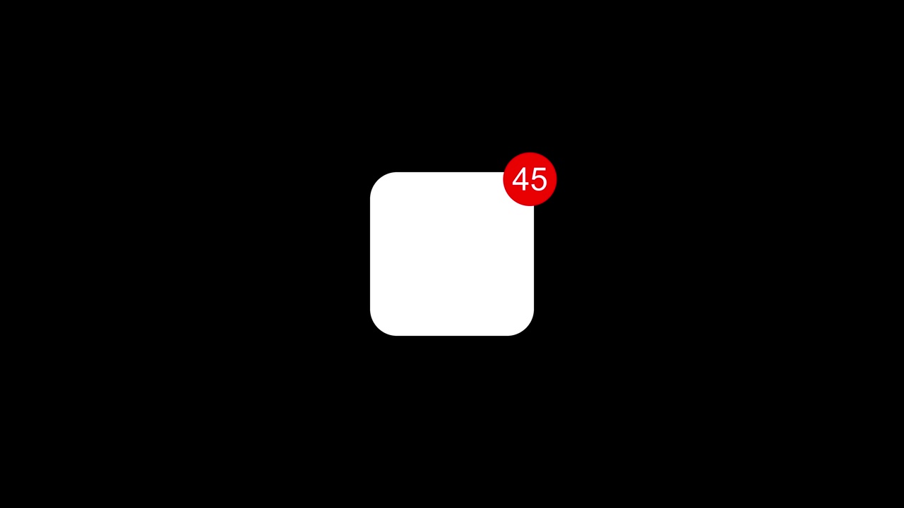 Notification badge with counting unread messages numbers animation isolated on black background