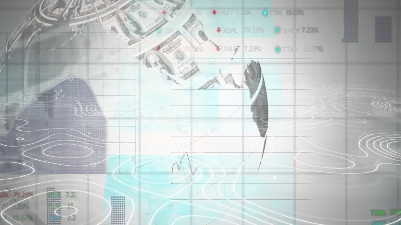 통계에 대한 미국 달러 지폐로 형성 된 지구의 애니메이션