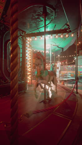 a vintage carousel horse at night