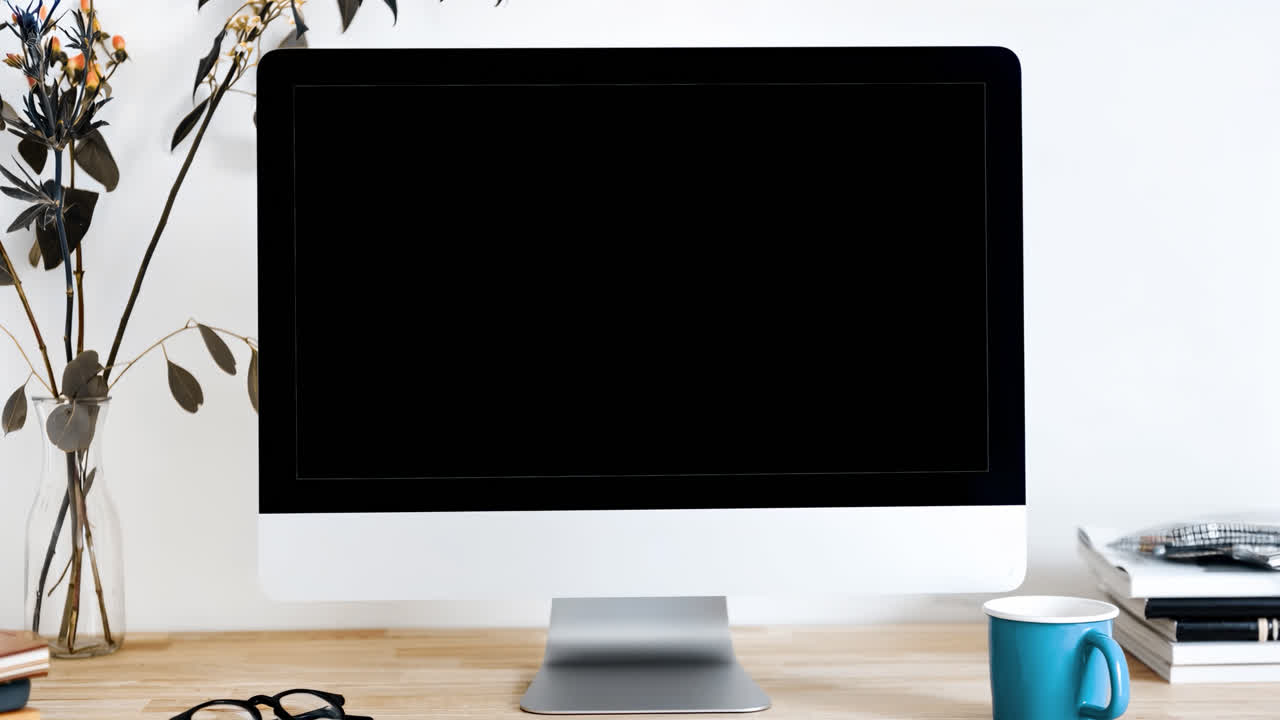 Desktop computer screen live mockup animated overlay, transparent 4K video, alpha channel, ProRes