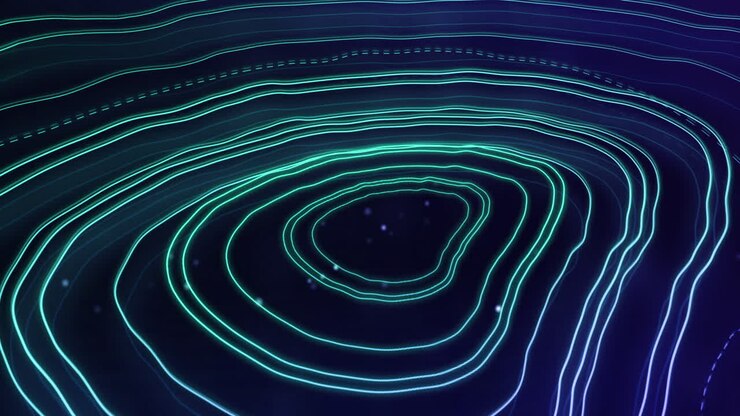 Animation of glowing lines in circular motion against blue background
