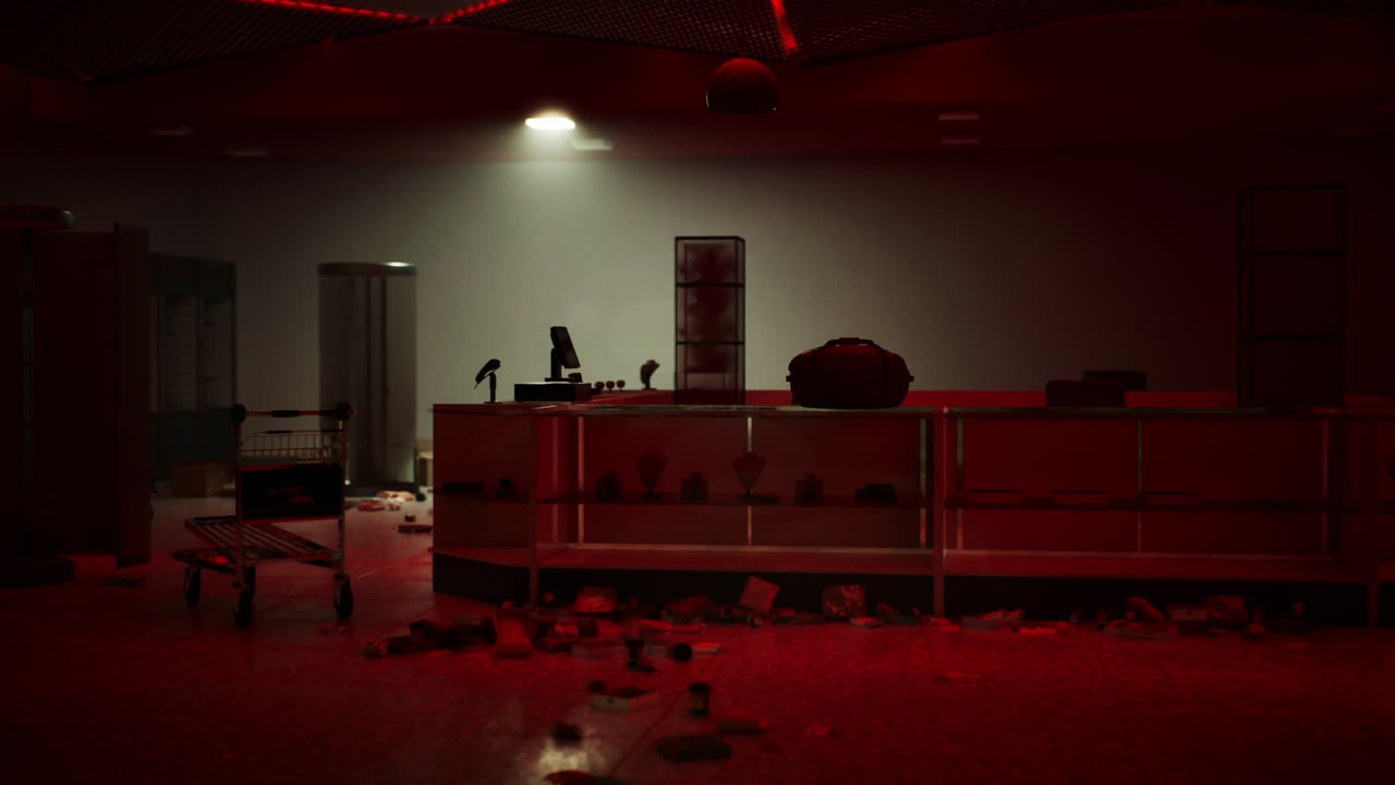 los ladrones asaltan la tienda local dejando secuelas de caos y destrucción por la noche.