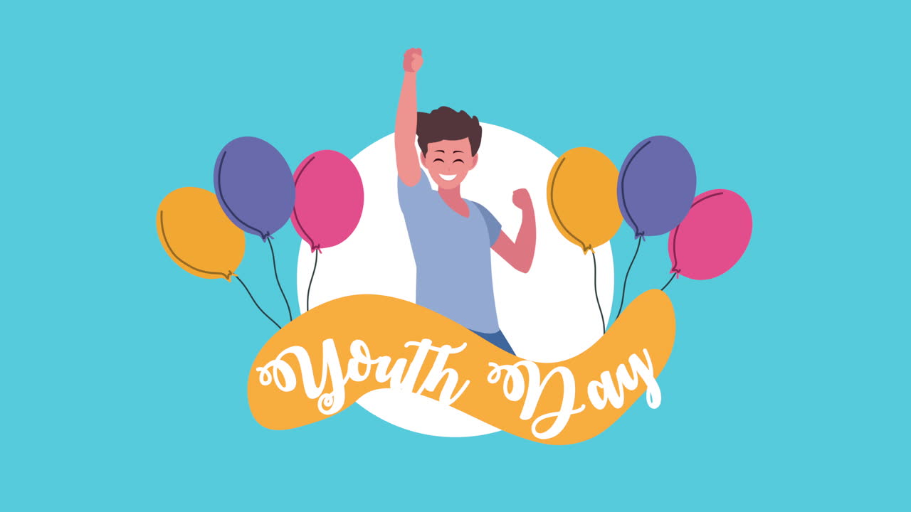 국제 청년의 날 축하 컬러와 함께 행복한 손