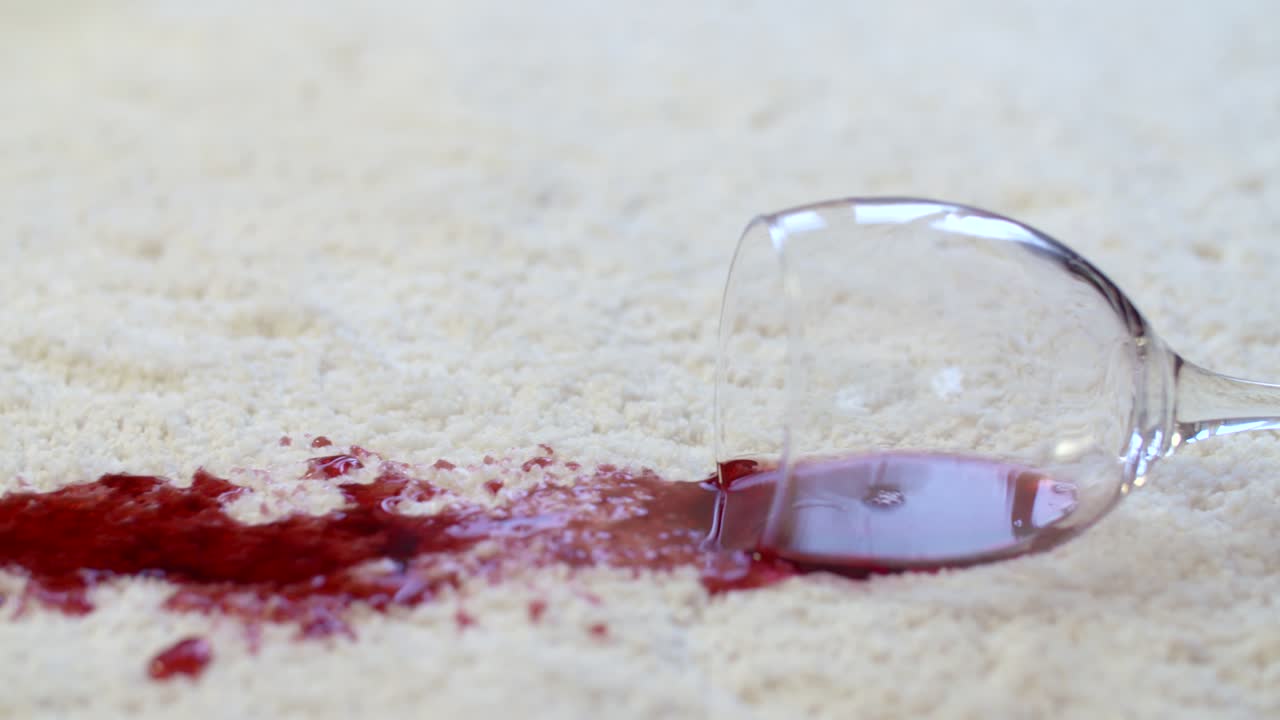dejando caer vino tinto en una alfombra color crema