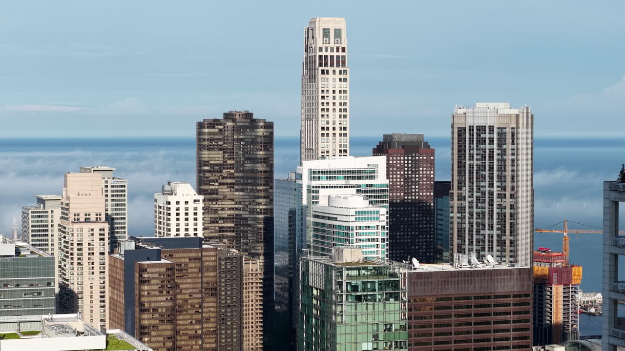 Downtown Chicago USA Skyscrapers, Aerial View on Sunny Day With Lake Michigan in Background