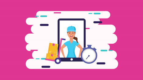 logistic female worker in smartphone online service