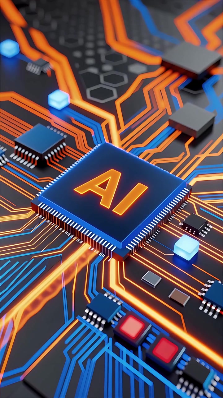 Futuristic AI Chip Motherboard Technology Background 4K