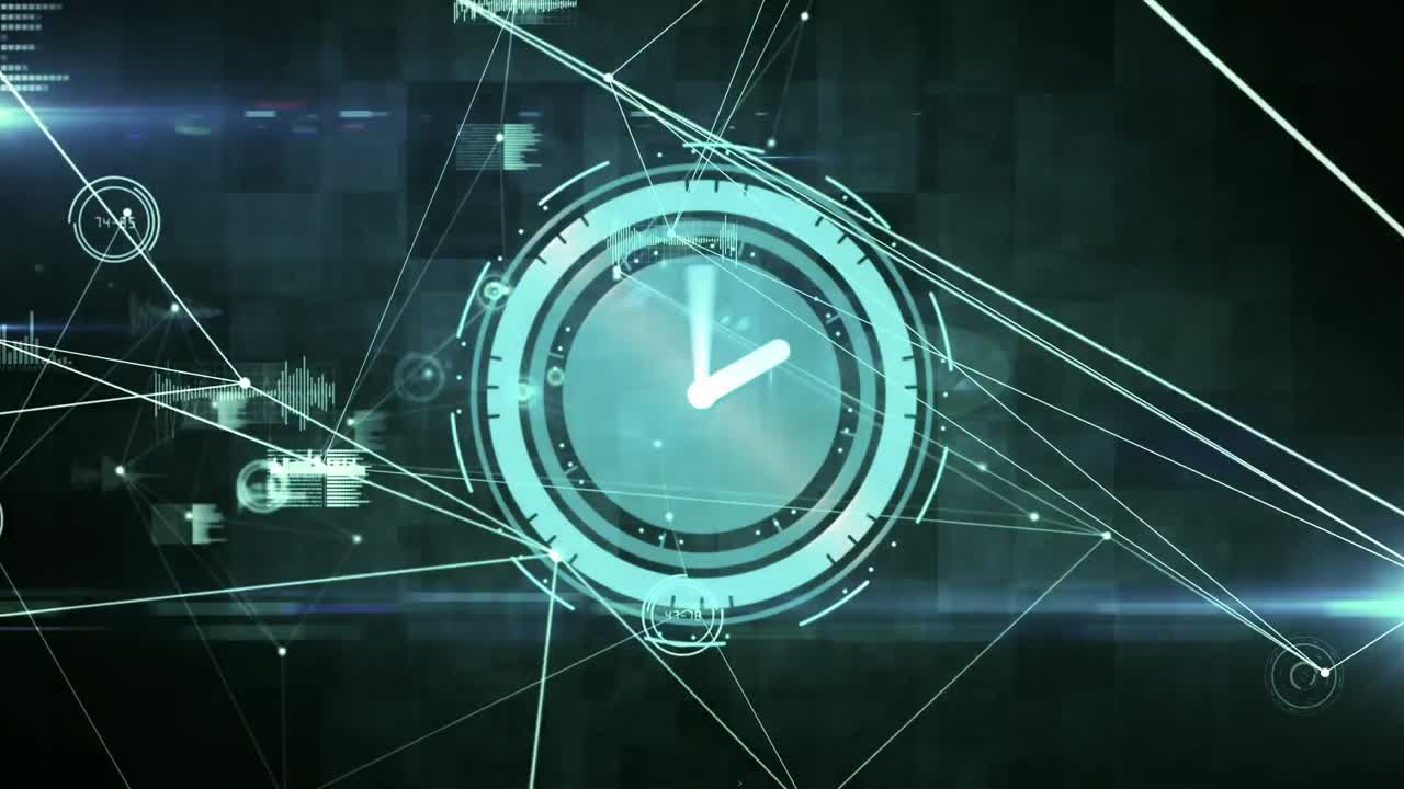 Animation of network of connections over clock moving fast