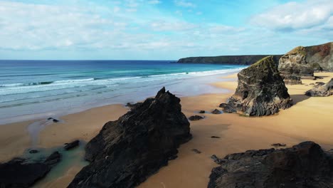 scenic views over bedruthan steps with rocky formations along the cornish coastline