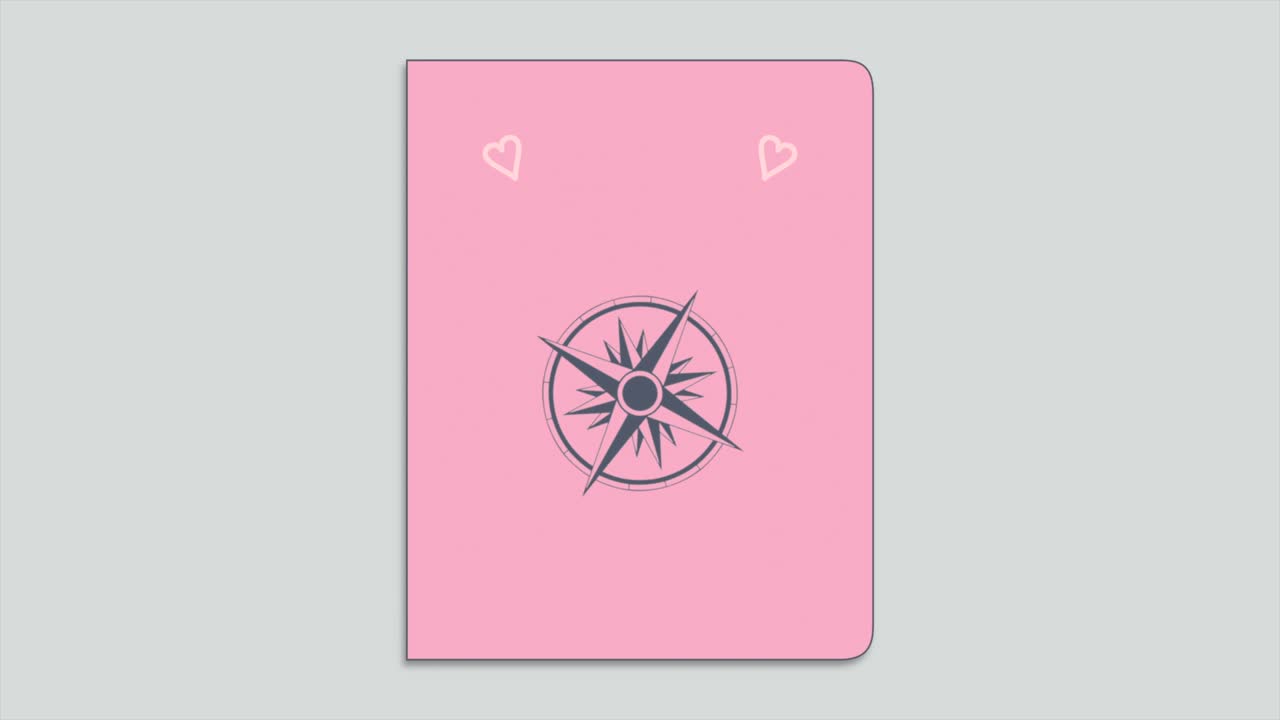 pasaporte rosa con brújula de navegación y corazones