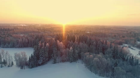 drone aerial view of sunny winter morning above