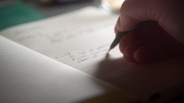 Writing, handwriting a daily schedule into a notes journal