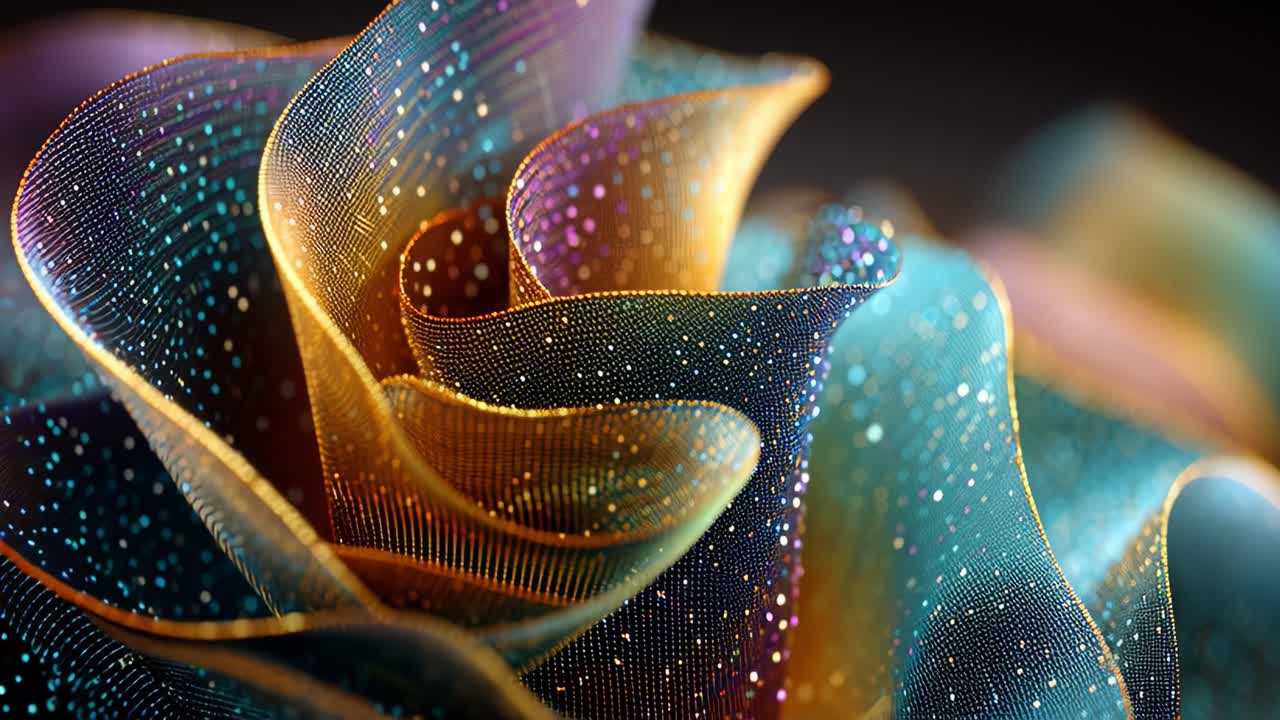 A Mesmerizing Dance of Colors: Captivating Close-Up of a Multicolored Rose Petal with Sparkling Glitter, Showcasing the Beauty of Light and Texture in an Artistic Creation