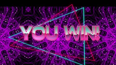 Animation-of-you-win-text-over-kaleidoscopic-shapes-on-black-background