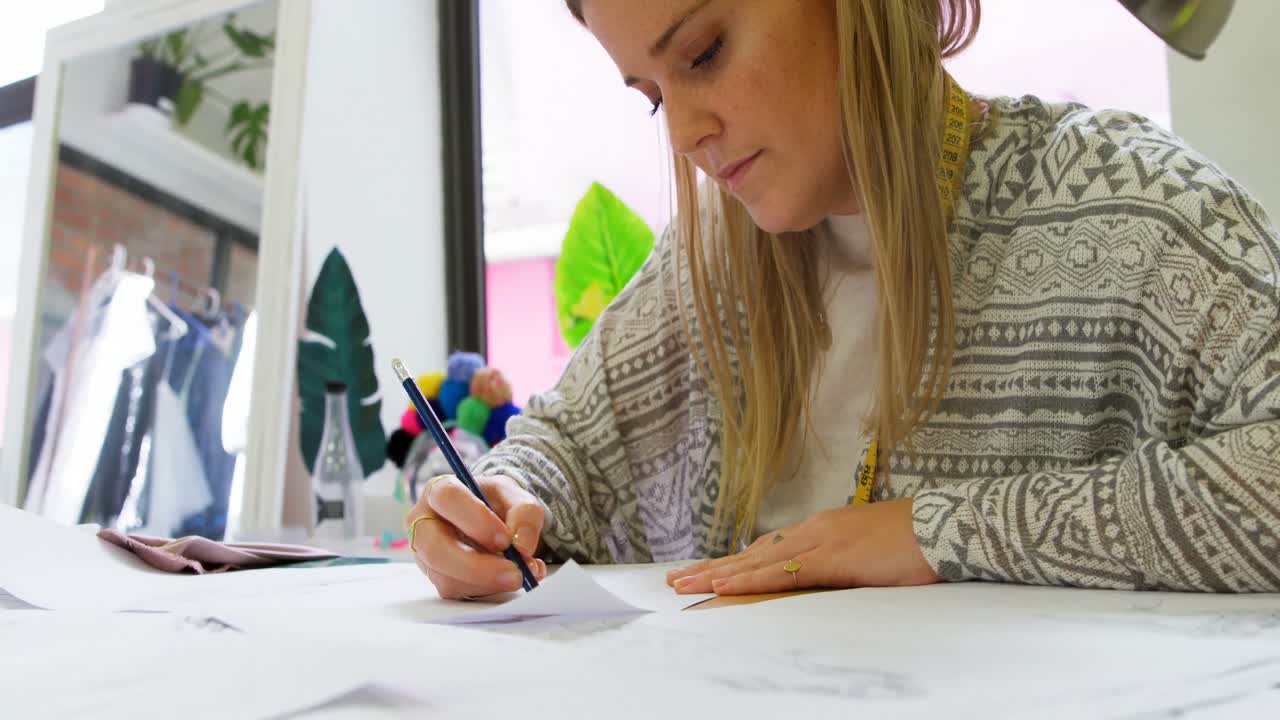 Fashion designer drawing sketch in fashion studio 4k