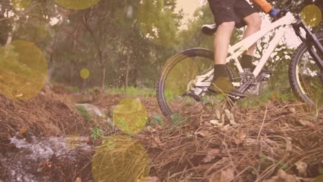 Animation-Von-Kreisen-über-Einem-Kaukasischen-Mann-Beim-Radfahren