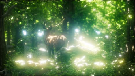 great red deer in a green forest