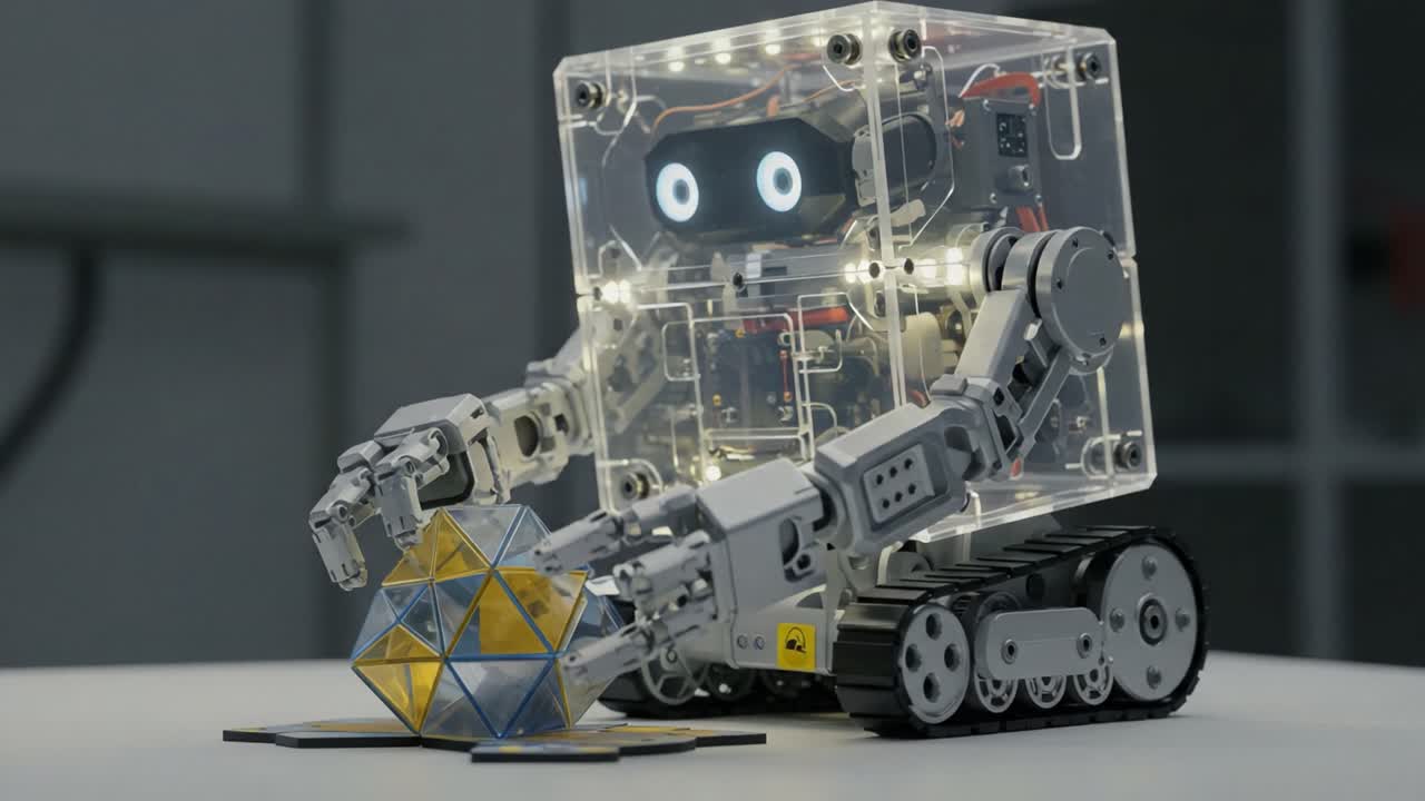 A Cutting-Edge Robotic Manipulator Engaged in Object Handling with a Transparent Design, Showcasing Advanced Technology and Precision in Robotics Innovation